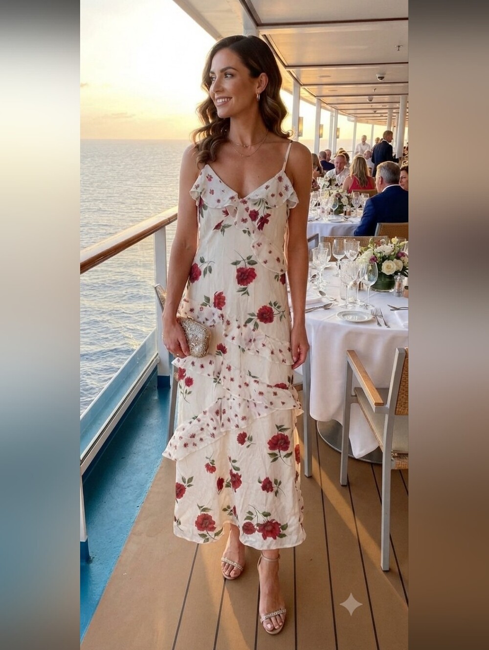 JESSICA SIMPSON Roses And Ruffles Beautiful Long Dress Medium TIK TOK VIRAL